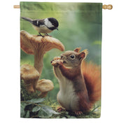 Evergreen Foraging Squirrel House Flag