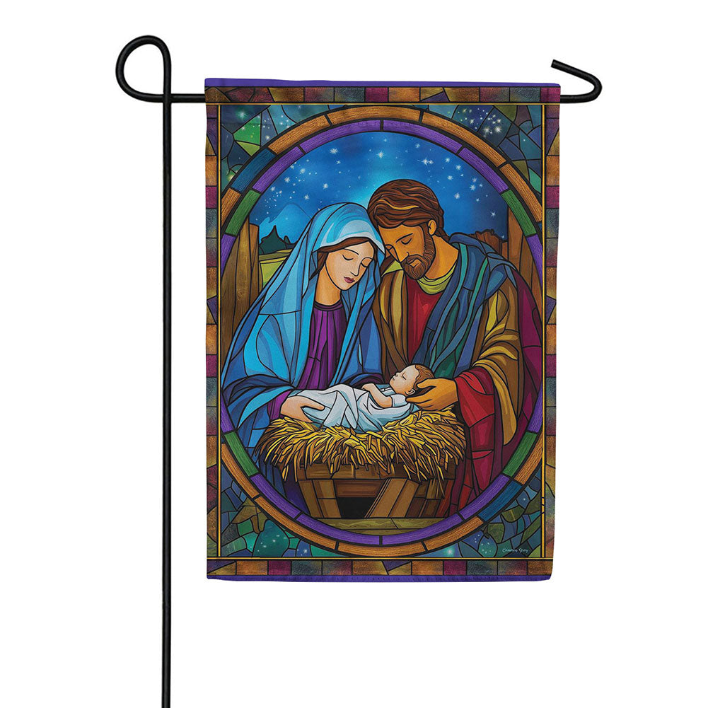 Evergreen Suede 2-Sided Garden Flag - Stained Glass Holy Night