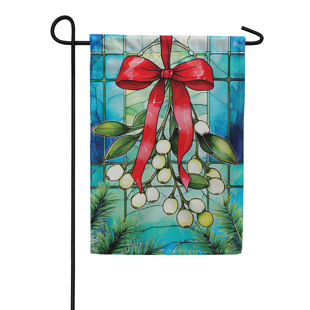 Evergreen Suede 2-Sided Garden Flag - Stained Glass Mistletoe