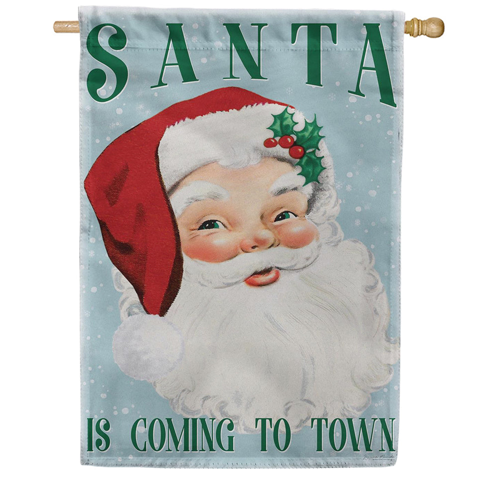 Evergreen Suede 2-Sided House Flag - Blue Vintage Santa