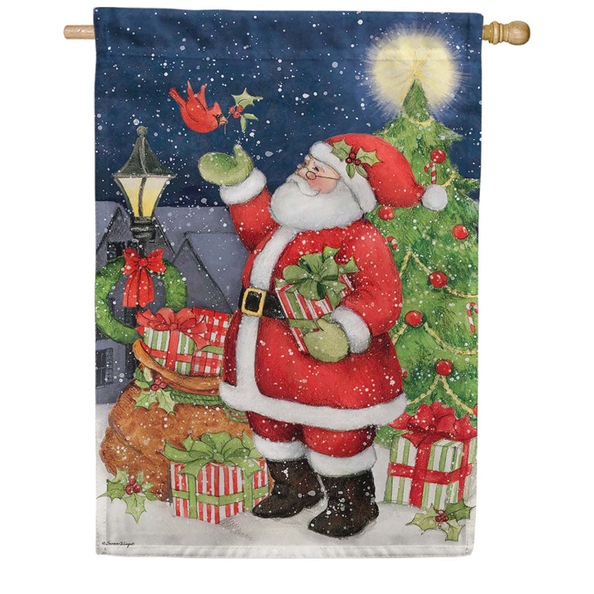 Premier Santa with Cardinals Oversized House Flag