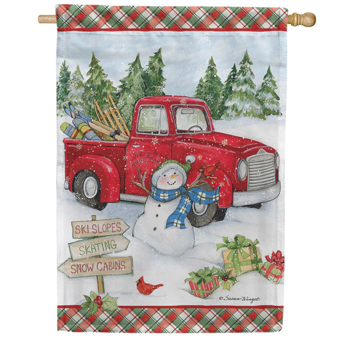 PremierSoft House Flag - Red Truck Snowman