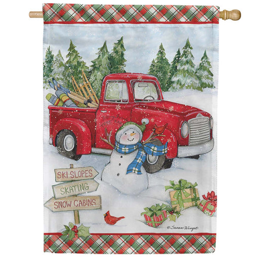 PremierSoft House Flag - Red Truck Snowman