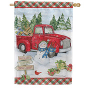 PremierSoft Red Truck Snowman House Flag