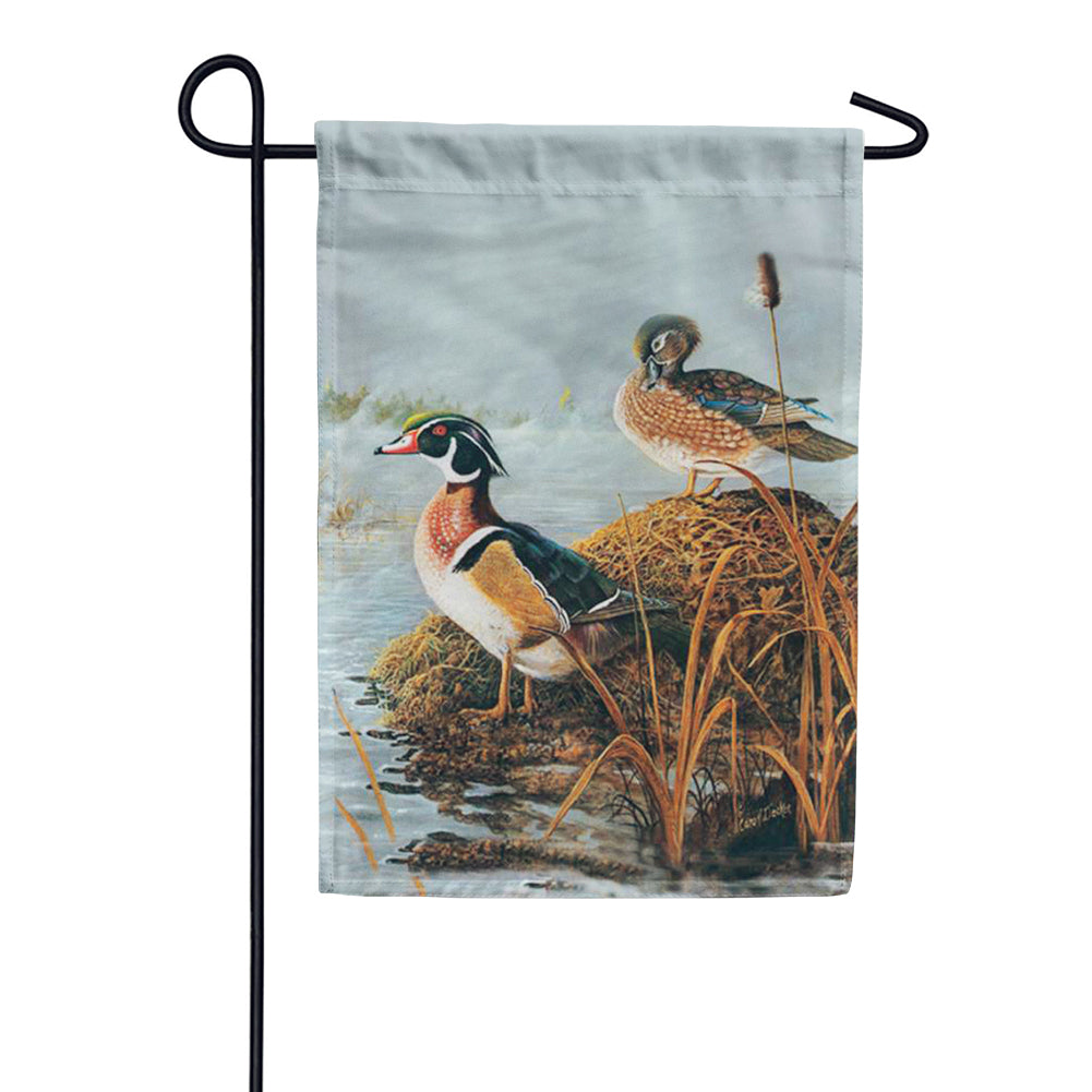 Premier Steamy Wood Ducks Illuminated Garden Flag