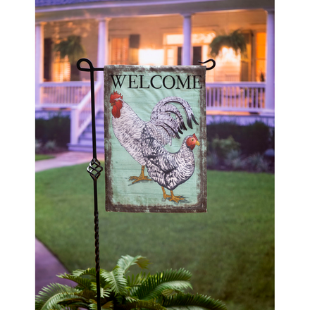 Welcome Rooster Linen Garden Flag
