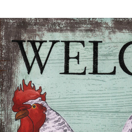 Welcome Rooster Linen Garden Flag