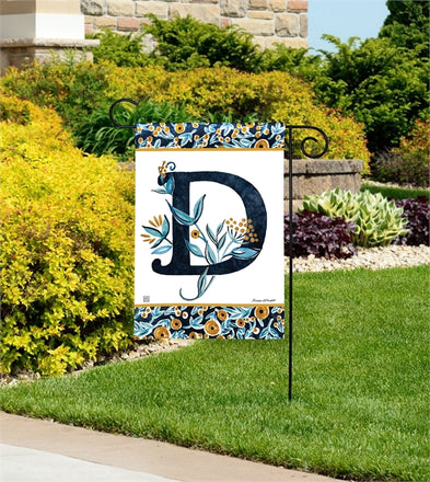 Indigo Elegance Monogram D Garden Flag