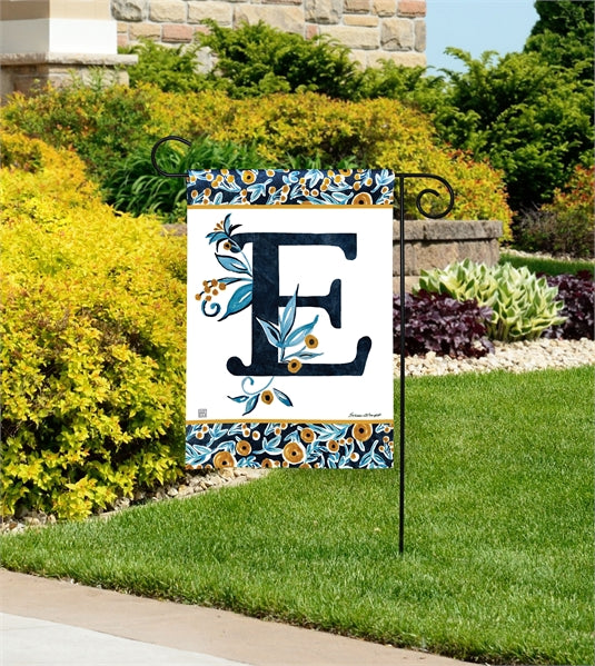 Indigo Elegance Monogram E Garden Flag