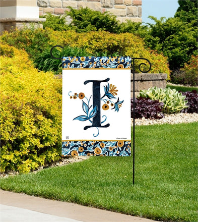 Indigo Elegance Monogram I Garden Flag