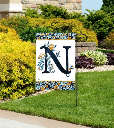 Indigo Elegance Monogram N Garden Flag