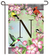 Floral Songbird Monogram N Garden Flag