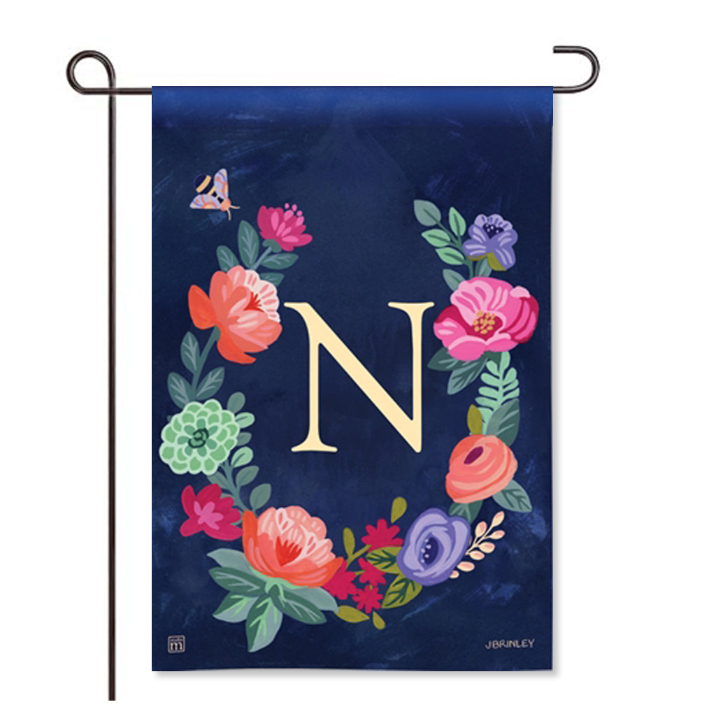 Boho Flowers Monogram  "N" Garden Flag