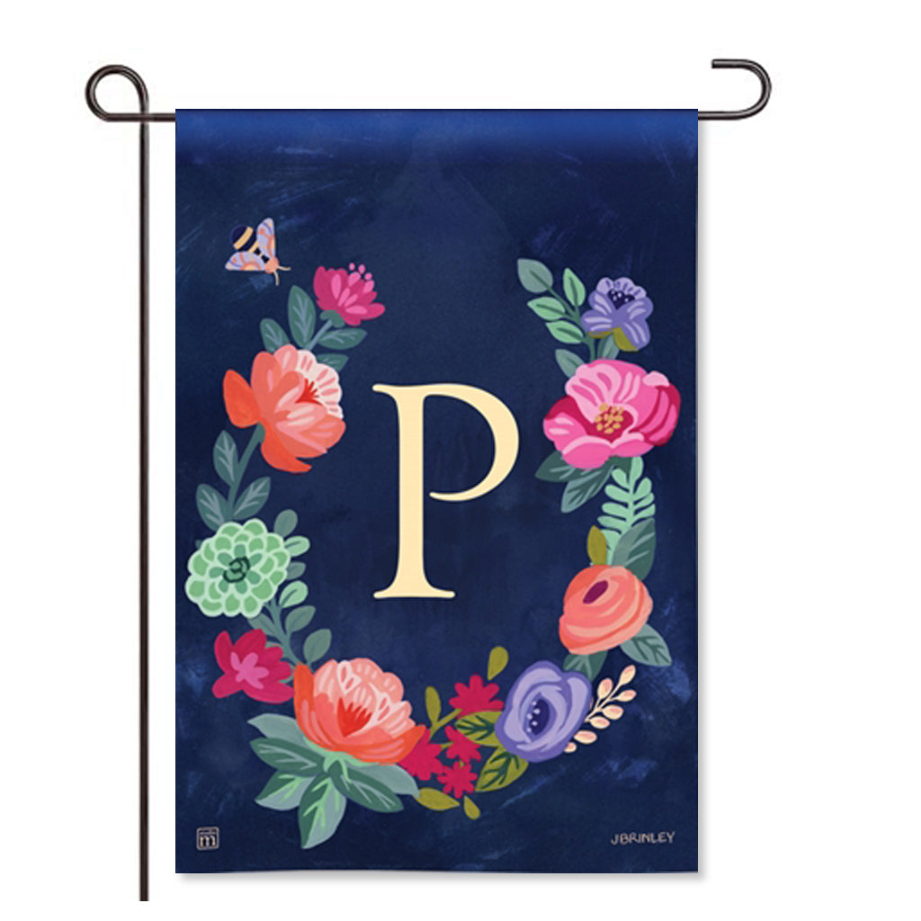 Boho Flowers Monogram  "P" Garden Flag