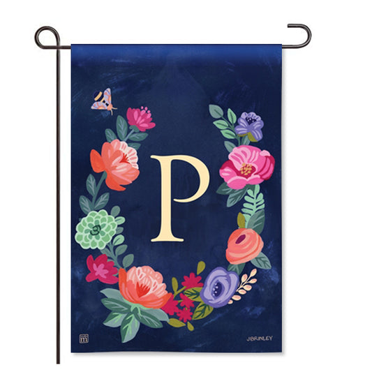 Boho Flowers Monogram  "P" Garden Flag