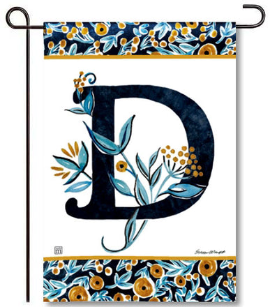 Indigo Elegance Monogram D Garden Flag