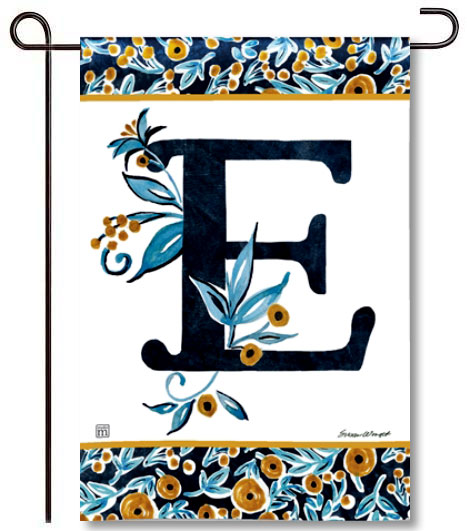 Indigo Elegance Monogram E Garden Flag