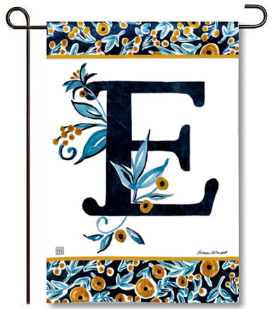 Indigo Elegance Monogram E Garden Flag