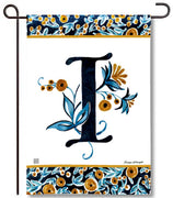 Indigo Elegance Monogram I Garden Flag