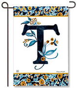 Indigo Elegance Monogram T Garden Flag