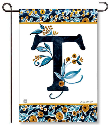 Indigo Elegance Monogram T Garden Flag
