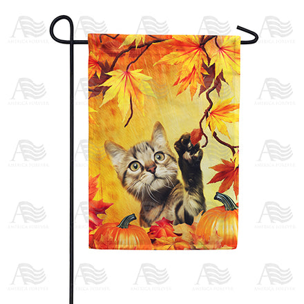 Curious Fall Kitten Garden Flag