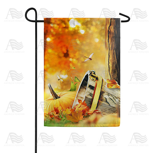 Old Wooden Bucket And Pumpkin Garden Flag
