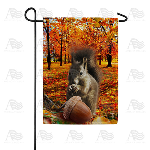 Fall Squirrel Finds Pumpkin Garden Flag