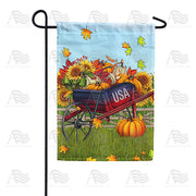 Patriotic Fall Wheelbarrow Garden Flag