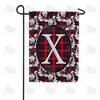 Elegant Red And Black Plaid Monogram Garden Flag