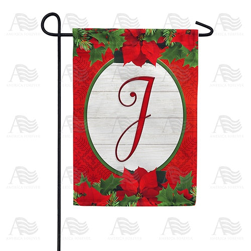 Red Poinsettia - Monogram J Garden Flag