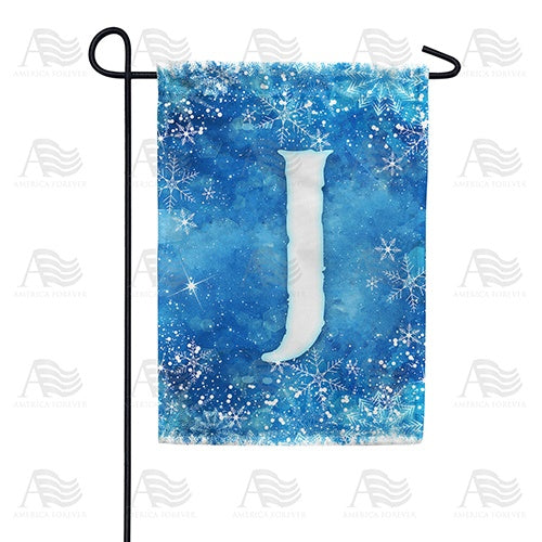 Icy Snowflakes Monogram J Garden Flag