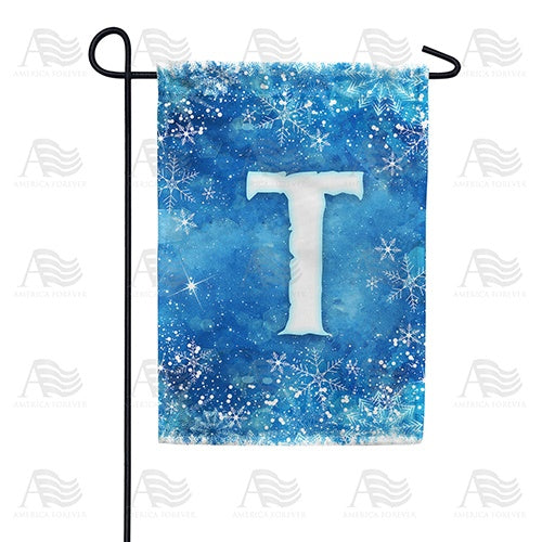 Icy Snowflakes Monogram T Garden Flag