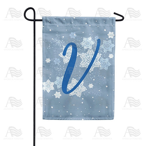 Blue Winter Monogram V Garden Flag