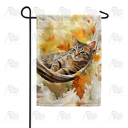 Cat Napping In Fall Garden Flag