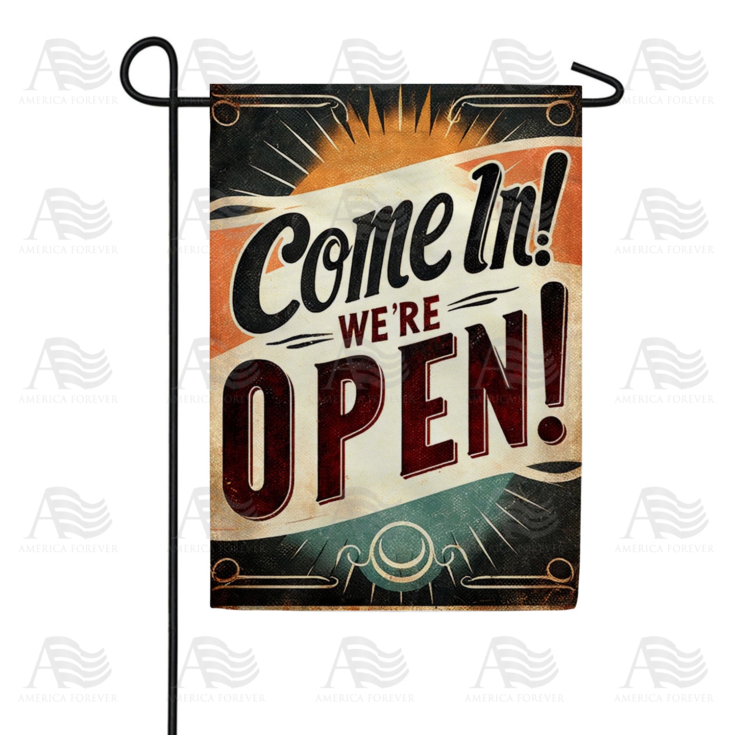 Retro Come In We're Open Sign Garden Flag