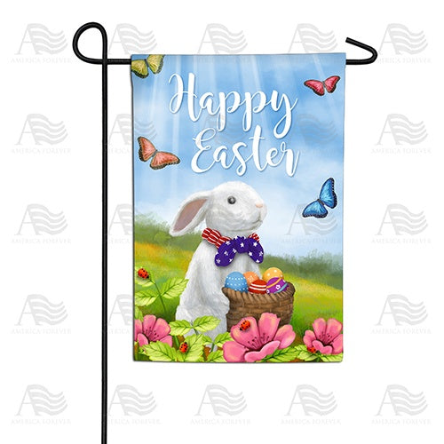 Easter Bunny with Patriotic Tie Garden Flag
