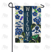 Blue Welcome Flowers Garden Flag