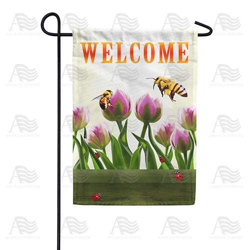 Welcome Spring Bees and Tulips Garden Flag