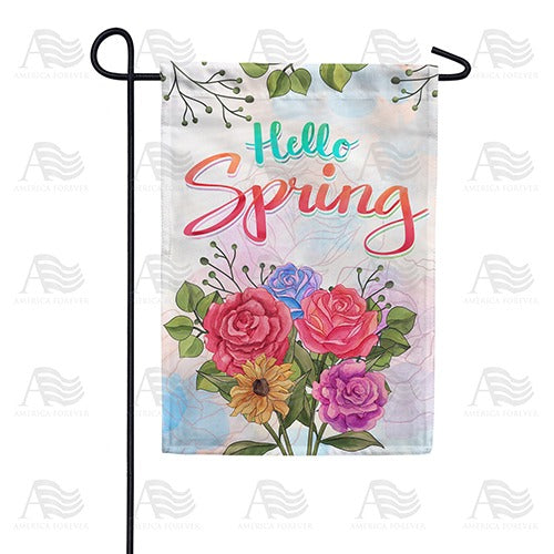 Hello Spring Watercolor Flowers Garden Flag