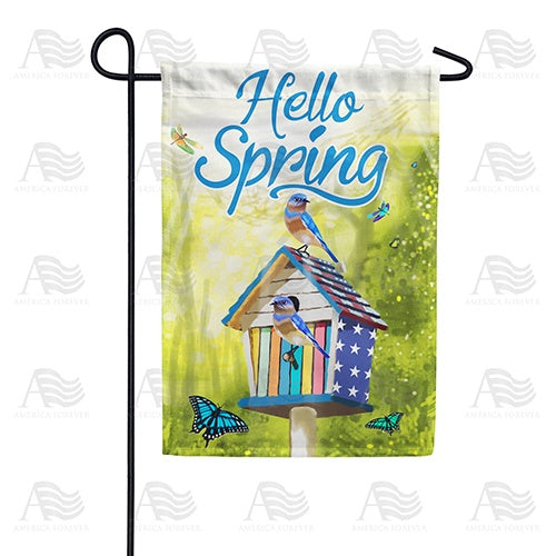 Hello Spring Patriotic Birdhouse Garden Flag