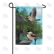 Chickadees At Feeder Garden Flag