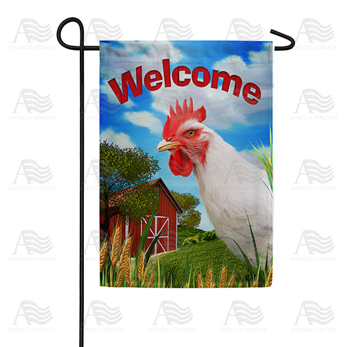 Rooster Welcome Garden Flag
