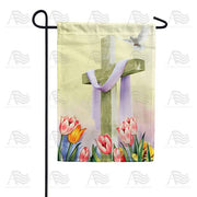 Cross And Tulips Garden Flag