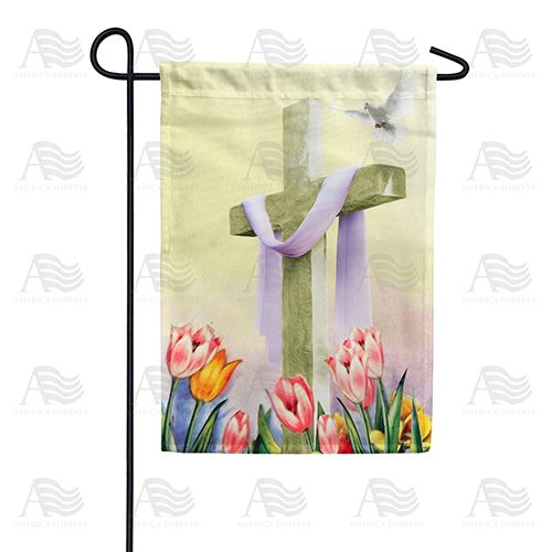 Cross And Tulips Garden Flag
