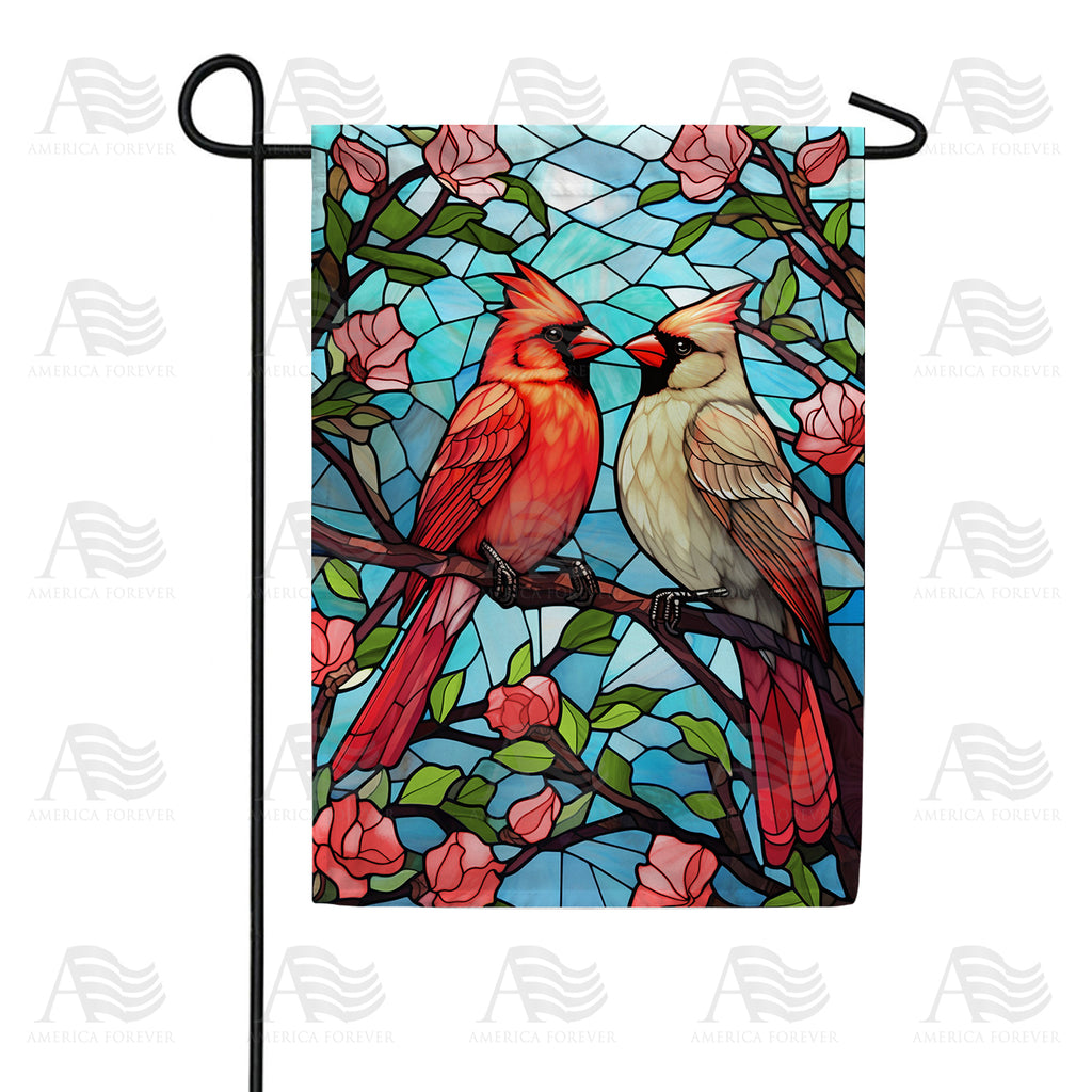 Colored Glass Cardinals Garden Flag