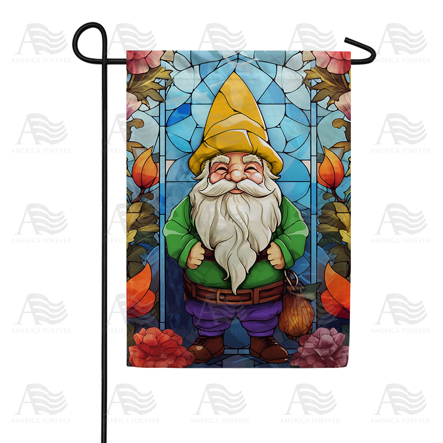 Gnome Stained Glass Garden Flag