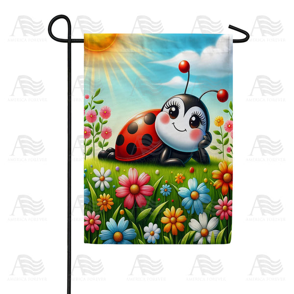 Cheerful Ladybug in Sunny Meadow Garden Flag