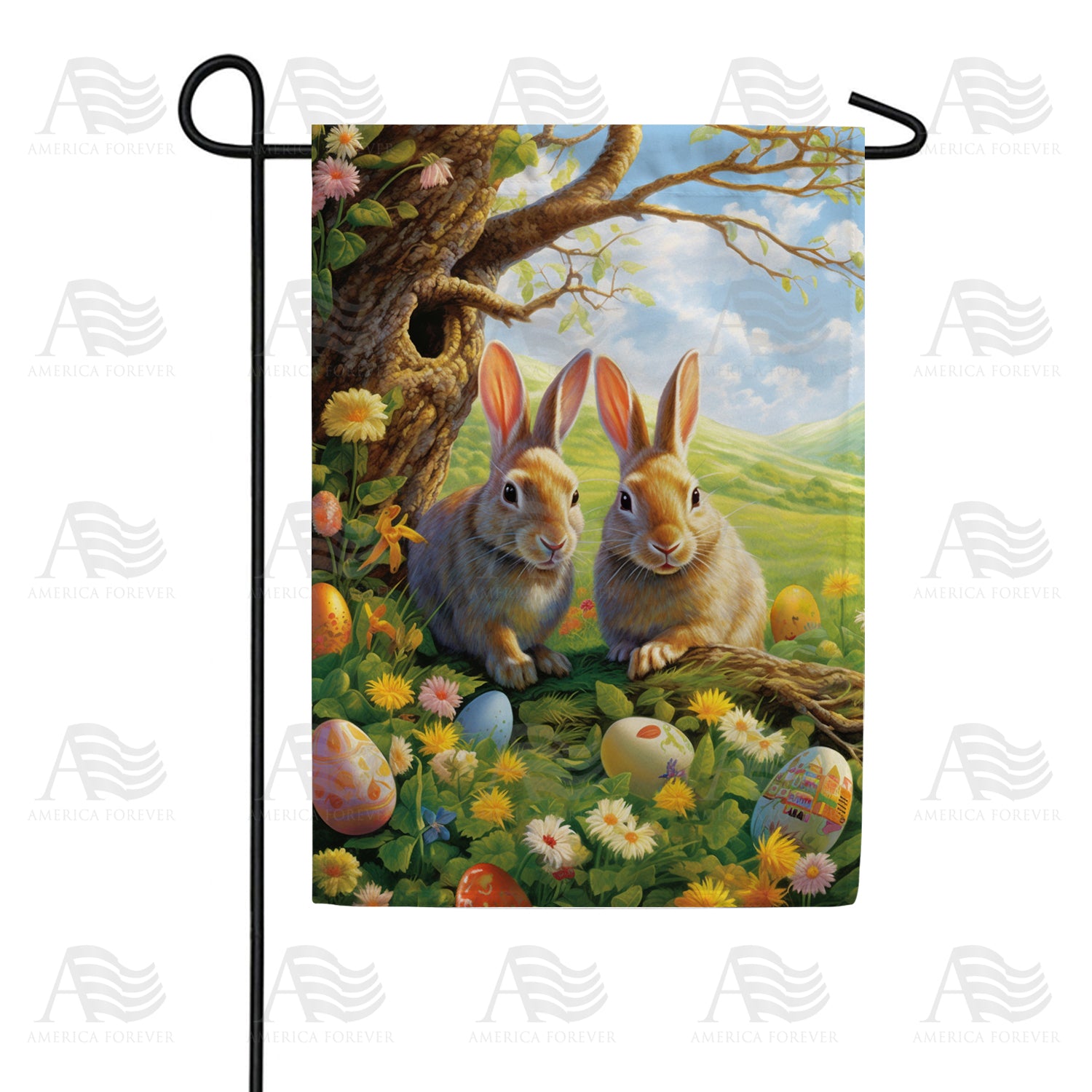 Twin Bunnies with Easter Eggs Garden Flag