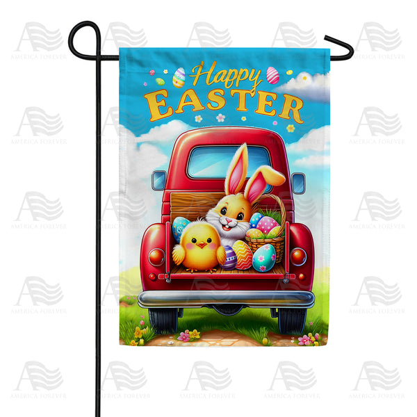 Easter Bunny and Chick Road Trip Garden Flag